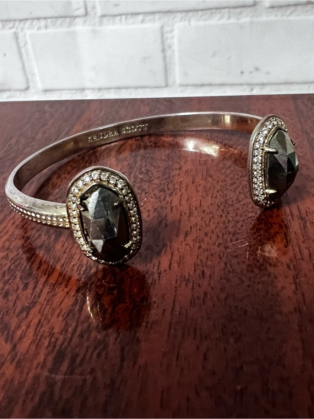 Kendra Scott Elton Cuff Bracelet Silver Tone Dark Stones